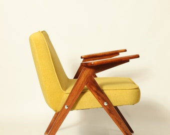 Fauteuil modern design yellow mellow tissu 1970 chaise de salon scandinave styl unique jaune acacia bois patio milieu de siècle massif