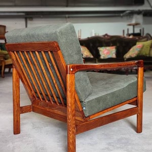 Vintage Holz Sessel Mid Century Modern Design Wohnzimmer Stuhl 1960' Emerald Traum Grüner Stoff Salon Holz oryginal Vintage Sessel