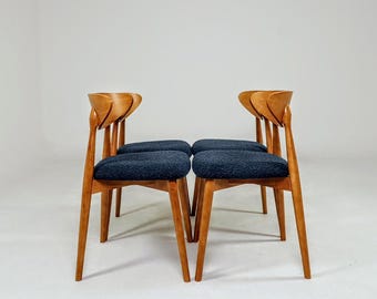 Mitten av århundradet moderna bokträstolar, set om 4, marinblå klädsel, skandinavisk stil, matstolar