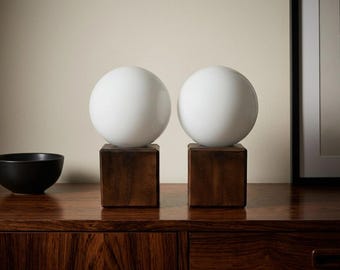 Table lamps set of 2 wood & opal glass modern design