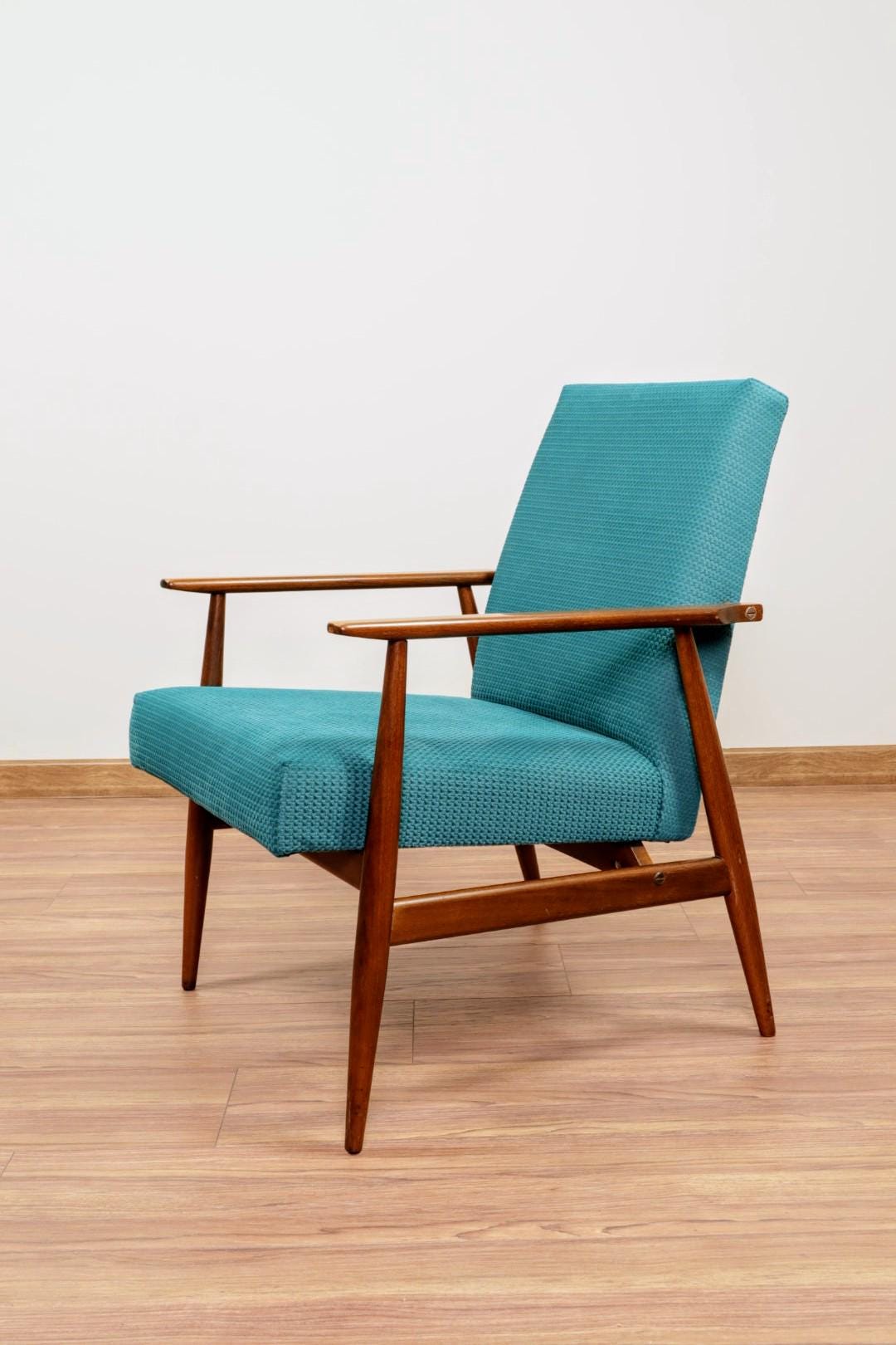 Fauteuil Vintage Bleu Sarcelle D'ameublement, Design Moderne Mid-Century Par H.lis 1970