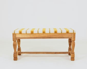 Rustical bench oak wood natural Lin stripe pattern fabric