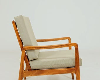 Poltrona vintage in velluto a coste color cachi, design moderno di metà secolo, anni '60