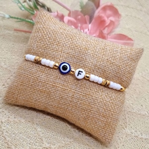 Pulsera con cuentas Evil Eye con carta que incluye tarjeta de amuleto de la suerte - Pulsera Nazar personalizada
