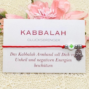 Bracelet Kabbale avec main de Miriam avec carte porte-bonheur - bracelet porte-bonheur en fil rouge