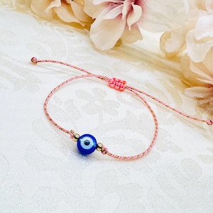 Pulseira Evil Eye Macrame Ouro Rosa com Cartão - Pulseira Nazar Lucky Charm - Pulseira de Proteção - Presente de Nascimento
