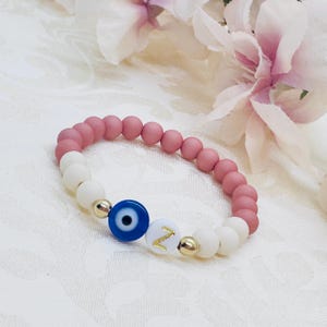 Bracelet de perles Evil Eye pour enfants rose-marron avec carte porte-bonheur - Bracelet porte-bonheur Nazar