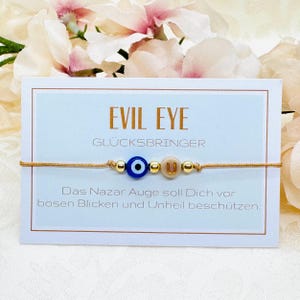 Pulsera personalizada Evil Eye Macrame beige incluyendo tarjeta - pulsera de amuleto de la suerte Nazar - pulsera de protección