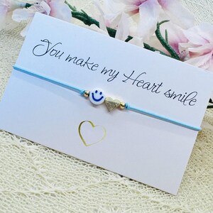 Bracciale elastico con faccina con cuore in oro - braccialetto in filigrana con biglietto di auguri