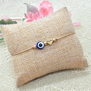 Bracelet en macramé Evil Eye avec cœur et carte porte-bonheur - Bracelet porte-bonheur Nazar