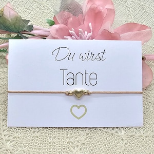 Du wirst Tante Herz Armband  - zartes Makramee Freundschaftsarmband inkl. Kärtchen
