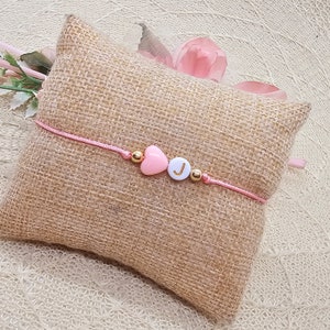 Pulsera macramé personalizada rosa - pulsera de letras de filigrana con corazón