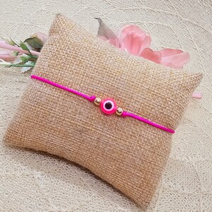 Bracelet macramé mauvais œil rose avec carte porte-bonheur - Bracelet porte-bonheur Nazar