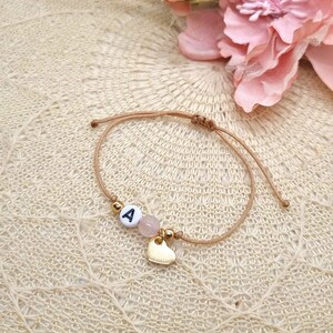 Pulsera de cuarzo rosa con colgante de corazón - pulsera de filigrana personalizada