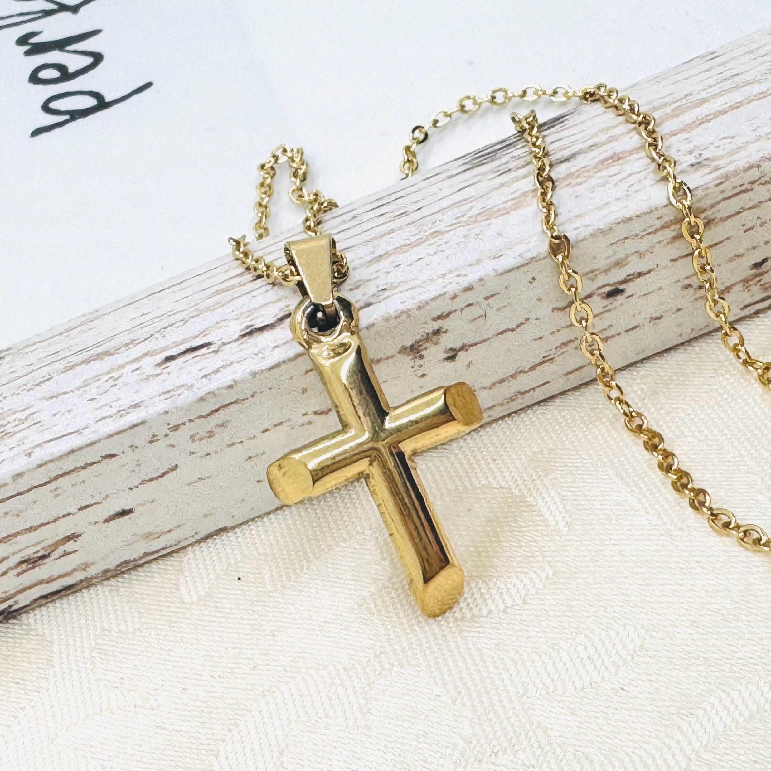 Collier Pendentif Croix En Acier Inoxydable Doré - 45 Cm - Cadeau Pour Femme - Neuf Avec étiquettes
