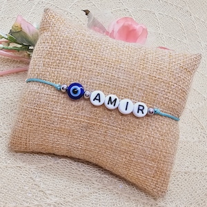 Evil Eye Buchstaben Makramee Armband inkl. Glücksbringer Kärtchen - Nazar Glücksbringer Armband