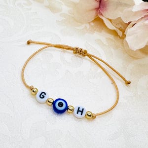 Pulsera personalizada Evil Eye Macrame que incluye tarjetas - Pulsera de amuleto de la suerte Nazar con letras
