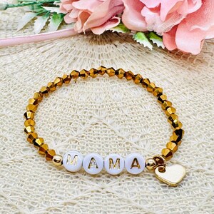 Pulsera de perlas personalizada de oro con dije de corazón - nombre de la pulsera - regalo para amiga mamá hermana