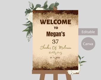 Shades of Melanin Birthday Welcome Sign,  Brown Agate Birthday Welcome Sign, Printable, Editable,  Instant Download-2