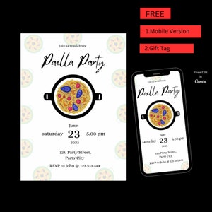 Paella Party Invitation,Paella party Invite, Paella birthday invitation,Spanish Invitation,INSTANT DOWNLOAD, DIGITAL- 1