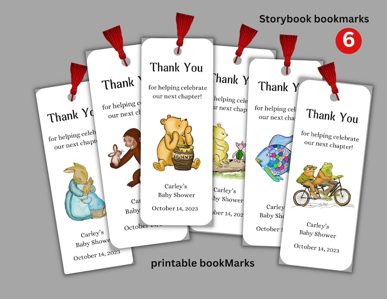 Digital Download Storybook Baby Shower Bookmark, Bookmark Favors, Baby