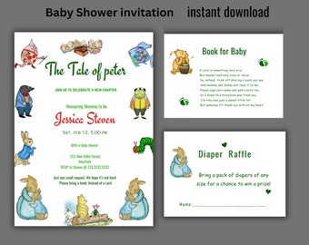 Storybook Baby Shower Invitation Suite Template Chapter Book Theme Shower Books For Baby Diaper Raffle Ticket