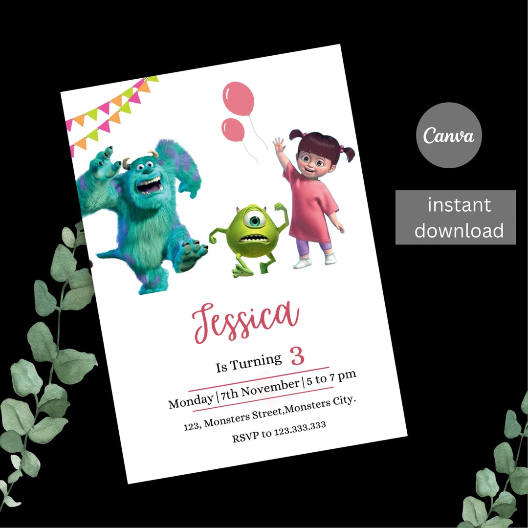 Monsters Inc Invitation Kids Invitation Digital Monsters Etsy