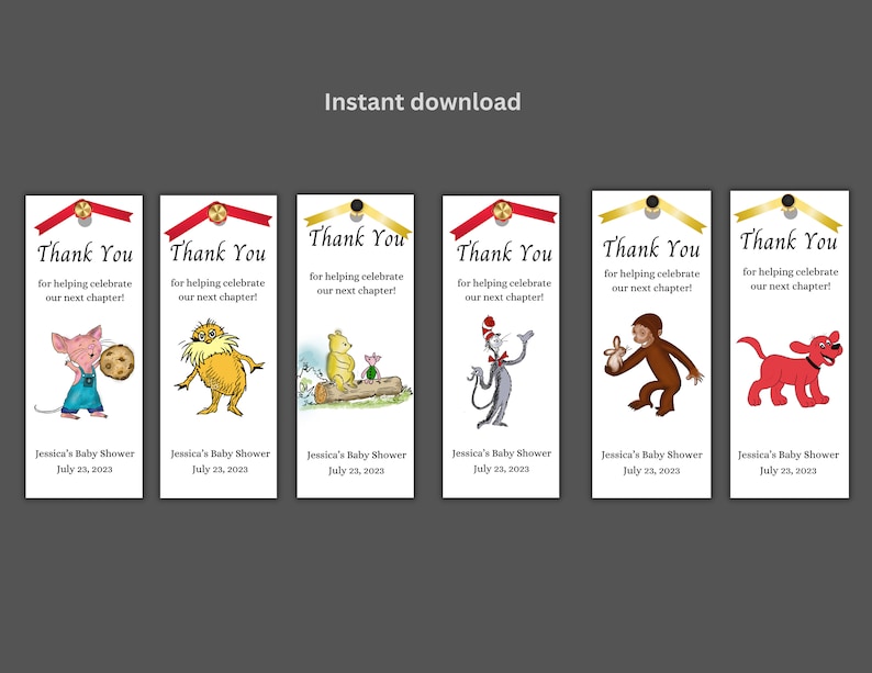 Digital Download Storybook Baby Shower Bookmark, Bookmark Favors, Baby