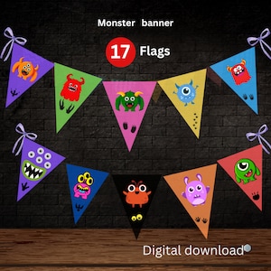 Monsters Party Banner, Inc Garland Banner, Monster Birthday, Boo, Decoration, Sully, Scare Floor, Digital, Printable, Instant Download Canva