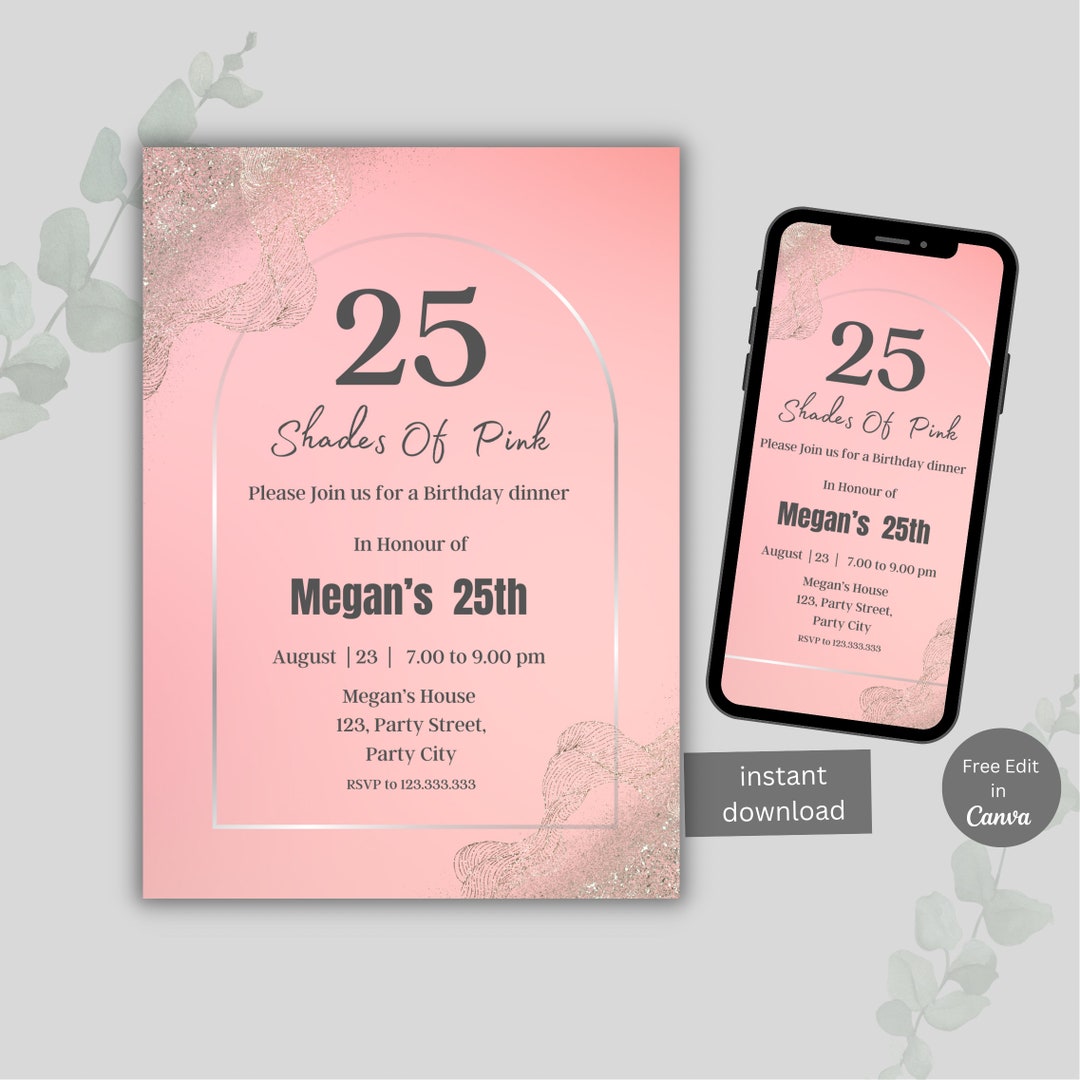 Editable Shades of Pink Invitation Pink and Silver Agate Etsy