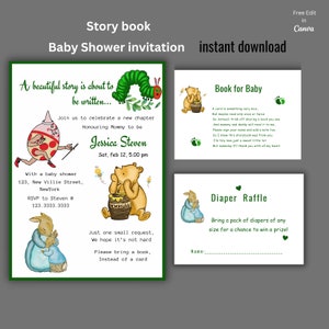 Storybook Baby Shower Invitation Suite Template Chapter Book Theme Shower Books For Baby Diaper Raffle Ticket