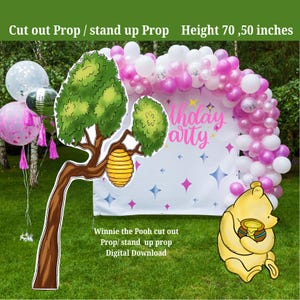 Classic Winnie The Pooh Tree with a Beehive Cutout for a Baby Shower or Birthday Party, Stand Up Prop, Yard Digital Big Decor, Height 6 ft-1