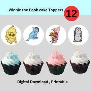 Set of Winnie the Pooh Cupcake Toppers - storybook Baby Shower and Birthday Decor