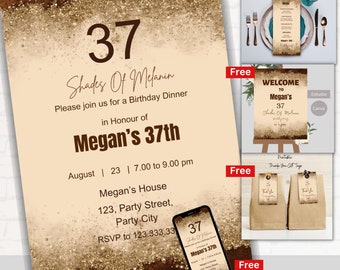 Editable Shades of Melanin Birthday Dinner Invitation, Shades of Brown, Agate Birthday Invitation, Printable/Text Invite Welcome Sign,Menu