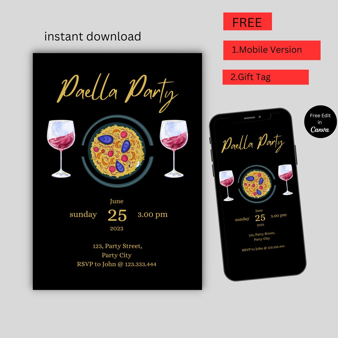 Paella Party Invitation,paella Party Invite, Paella Birthday Invitation