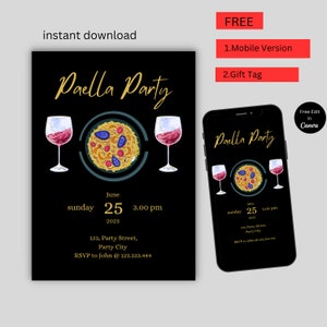 Paella Party Invitation,Paella party Invite, Paella birthday invitation,Spanish Invitation,INSTANT DOWNLOAD, DIGITAL- 2