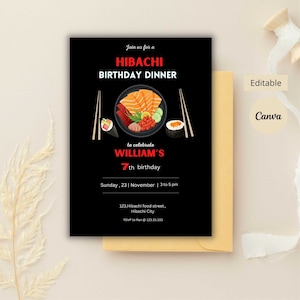 Invitación a la fiesta de cumpleaños de Hibachi, fiesta en restaurante japonés, invitación digital a la cena Hibachi, ducha Hibachi, fiesta temática hibachi