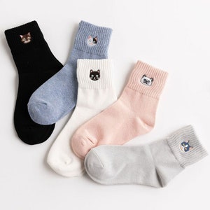 Embroidered Cat avatar Socks Women Socks with Cats Avatar Gifts For Her Summer Sock Cotton Socks Cat Embroidered Socks Katze Cute Socks