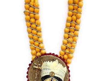 Durga Pendant Cutton Necklace Jute Work Handmade Jewelry Set