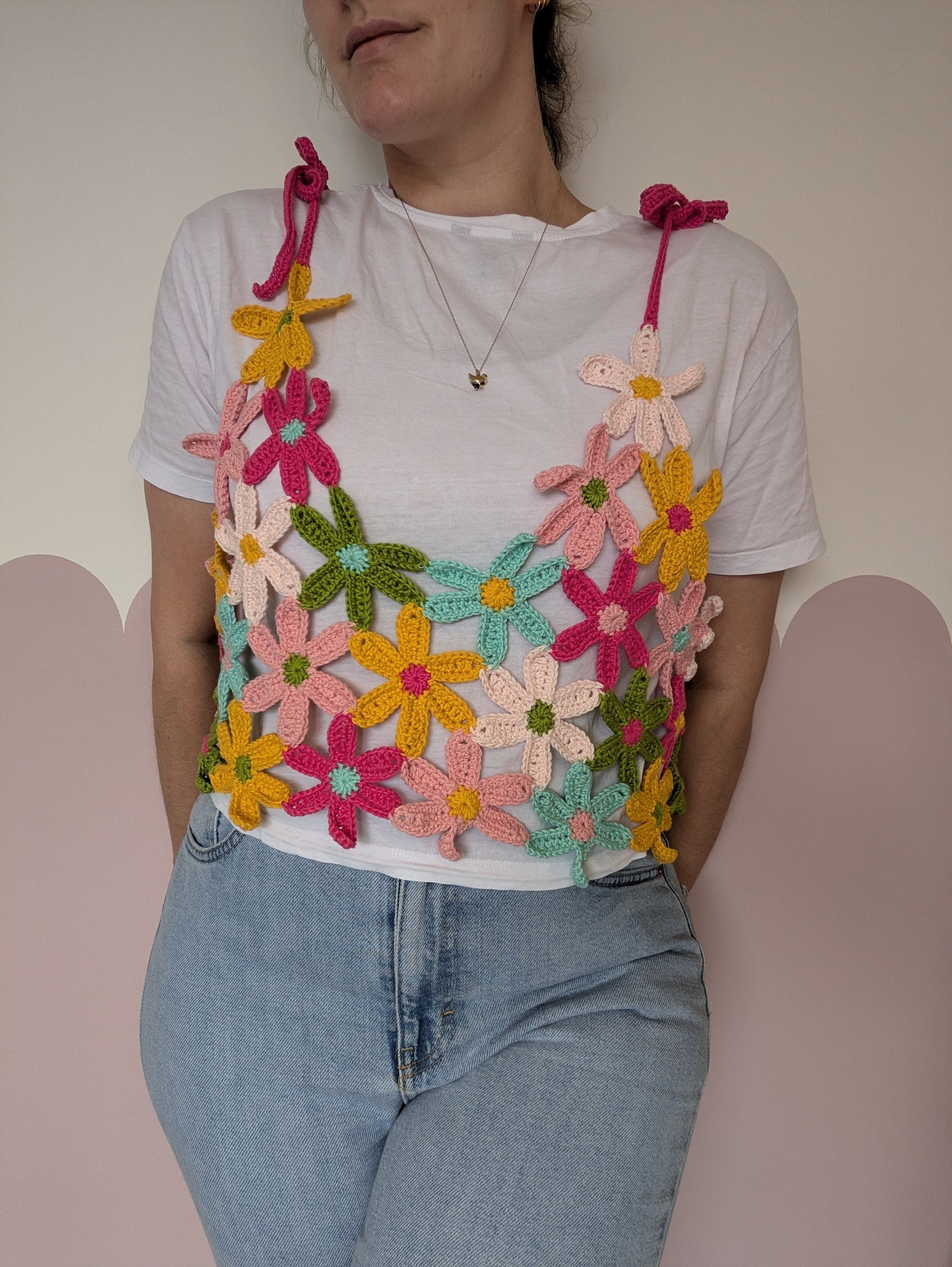 36 Hippie Crochet Patterns for Boho Outfits, Bags, Home Décor, and Gifts 32 Crochet Flower Power Crop Top