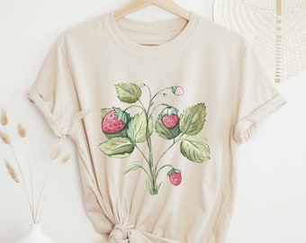 Wild Strawberry Shirt - Spring Shirt - Cottagecore Nature Botanical Shirt - Fairycore Clothing - Mystical Moon Clothes