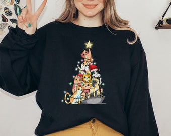 Pull de Noël Cat Tree - Pull Arbre de Noël - Vêtements Boho - NoëlVêtements - Sweat-shirt de Noël - Cottagecore-Style