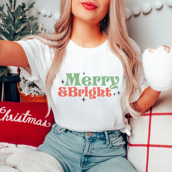 Christmas Tshirt - Christmas Merry & Bright Quote - Winter Clothing - Winter Shirt - Tshirt Wintermotiv - Cottagecorestyle - Christmas Shirt