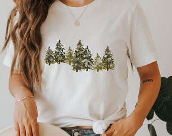 Tshirt de Noël - Weihnachtsbäume - Chemise d’hiver - Vêtements Boho - Chemise d’hiver - Tshirt Motif d’hiver - Cottagecorestyle - Chemise de Noël