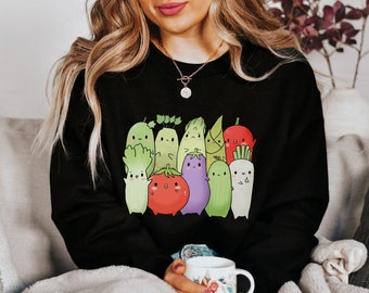 Sweater Veggie Kawai Lovers - Veggie Liebe Pullover Outfit - Geschenk Gemüse - Geschenkidee Vegetarisch - Süßes Gemüse Outfit