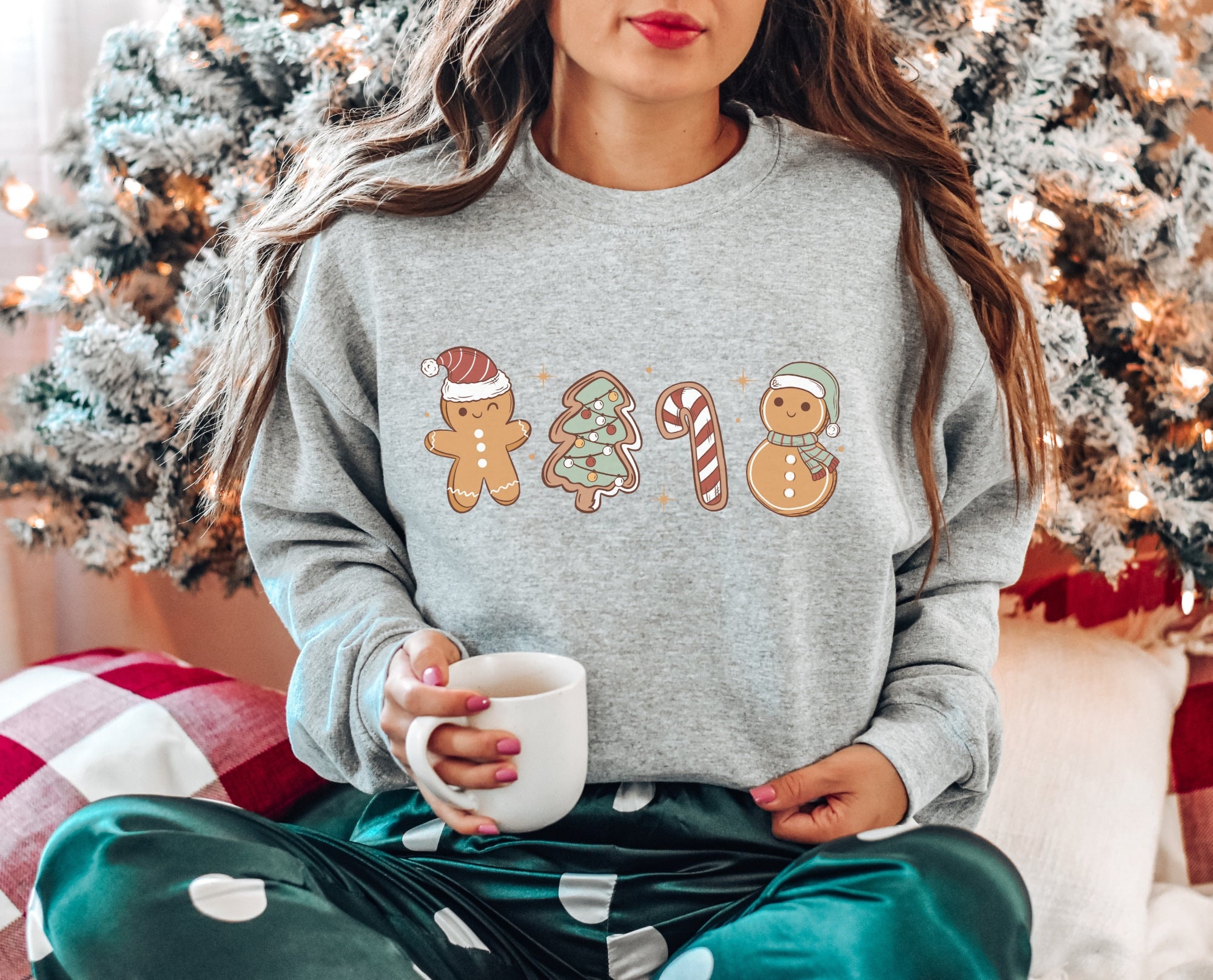 Pailletten Weihnachtspullover Damen Lebkuchenmann