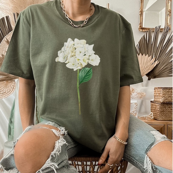 Hydrangea TShirt - Green Flower Shirt - Fall Shirt - Cottagecore Nature Botanical Shirt - Fairycore Clothing - Mystical Moon Clothes