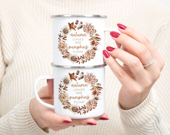 Autumn Fall Mug - Autumn Leaves Pumpkins Please Coffee Mug - Cottagecore Mug Coffee Cup Vintage Style Halloween - CoffeeMug Autumn Drinks