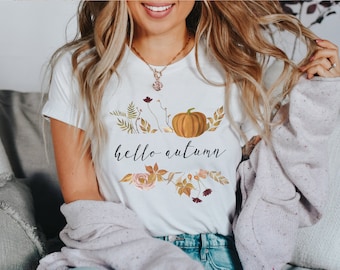 Autumn T-shirt "hello autumn" pumpkin - pumpkin shirt - boho clothing - autumn shirt - T-shirt autumn motif - cottagecore / autumn shirt
