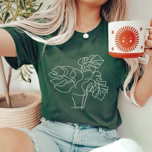T-shirt Monstera Lineart - Cadeau Plante - T-shirt Plante d'intérieur - Idée Cadeau Amour Plante - T-shirt Plante d'intérieur